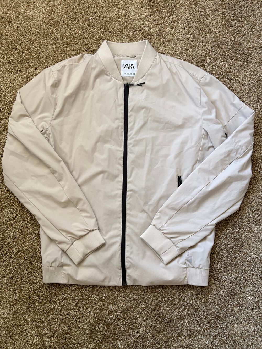 Zara Technical Water Repellent Bomber Jacket Large Beige